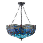 Luce da soffitto Tiffany Invertita Grande Libellula Blu