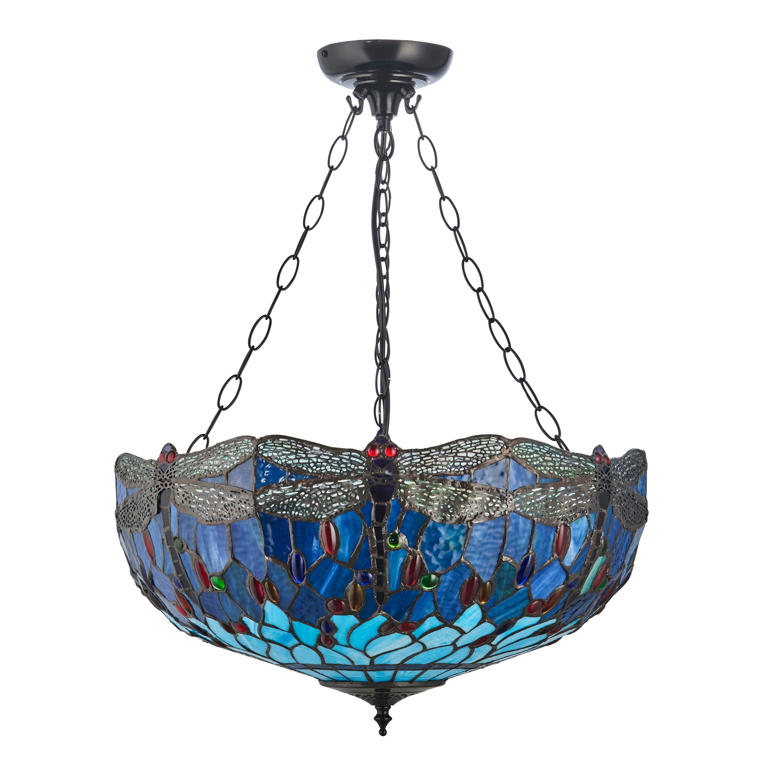 Luce da soffitto Tiffany Invertita Grande Libellula Blu