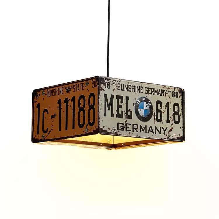 Lampadario Metallico Quadrato Rettangolare Creativo Industriale Contemporaneo con Targa per 3/5 Luci per Soggiorno