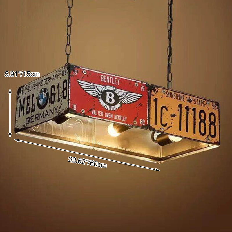 Lampadario Metallico Quadrato Rettangolare Creativo Industriale Contemporaneo con Targa per 3/5 Luci per Soggiorno