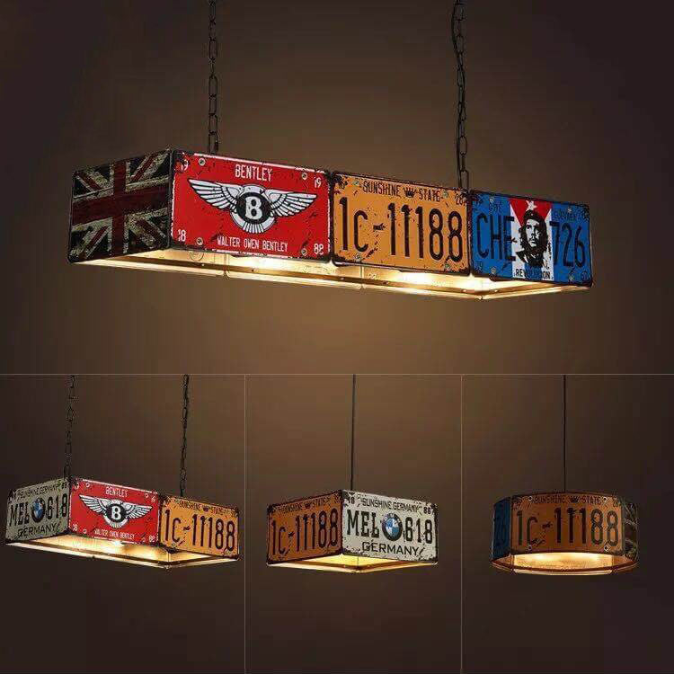 Lampadario Metallico Quadrato Rettangolare Creativo Industriale Contemporaneo con Targa per 3/5 Luci per Soggiorno