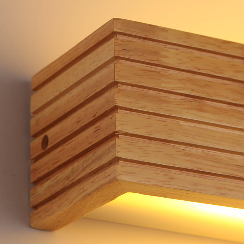 Specchio da trucco LED rettangolare tradizionale giapponese a strisce in legno da parete per camera da letto
