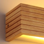 Specchio da trucco LED rettangolare tradizionale giapponese a strisce in legno da parete per camera da letto