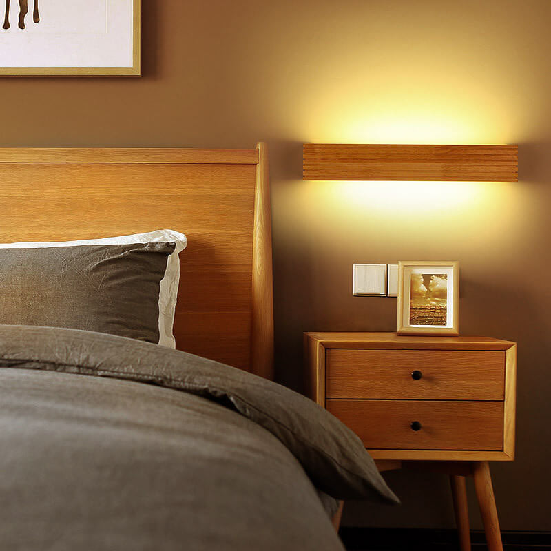 Specchio da trucco LED rettangolare tradizionale giapponese a strisce in legno da parete per camera da letto
