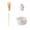 Ciotola per Matcha con design a cuore – 4/5 pezzi con versatore e frusta in bambù | Ideale per uso domestico