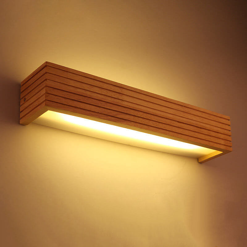 Specchio da trucco LED rettangolare tradizionale giapponese a strisce in legno da parete per camera da letto