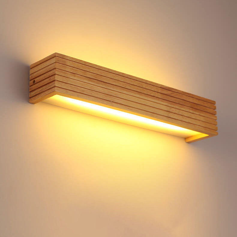 Specchio da trucco LED rettangolare tradizionale giapponese a strisce in legno da parete per camera da letto