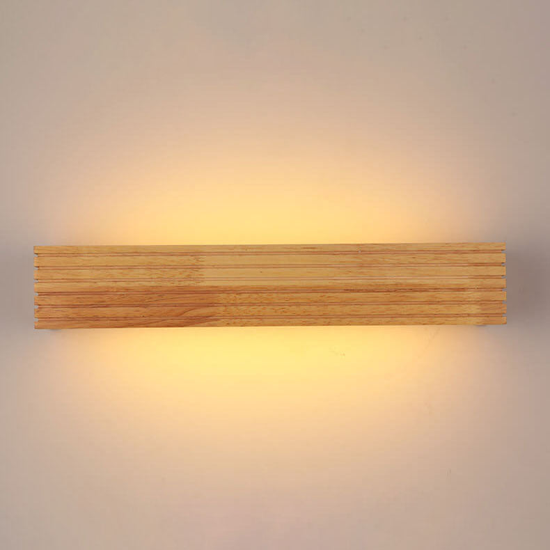 Specchio da trucco LED rettangolare tradizionale giapponese a strisce in legno da parete per camera da letto