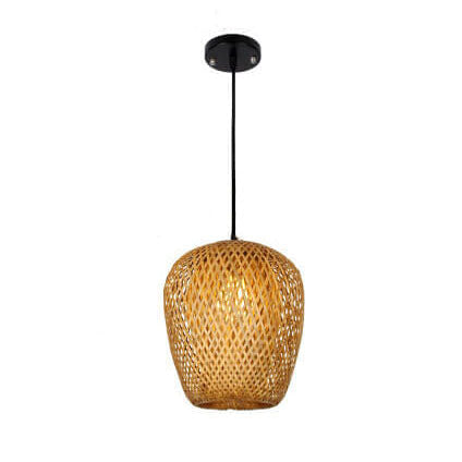 Lampada a sospensione rotonda in ferro e bambù vintage tradizionale con 1 luce per soggiorno