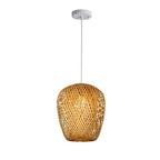 Lampada a sospensione rotonda in ferro e bambù vintage tradizionale con 1 luce per soggiorno