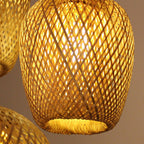 Lampada a sospensione rotonda in ferro e bambù vintage tradizionale con 1 luce per soggiorno