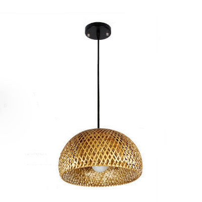 Lampada a sospensione rotonda in ferro e bambù vintage tradizionale con 1 luce per soggiorno