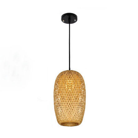 Lampada a sospensione rotonda in ferro e bambù vintage tradizionale con 1 luce per soggiorno