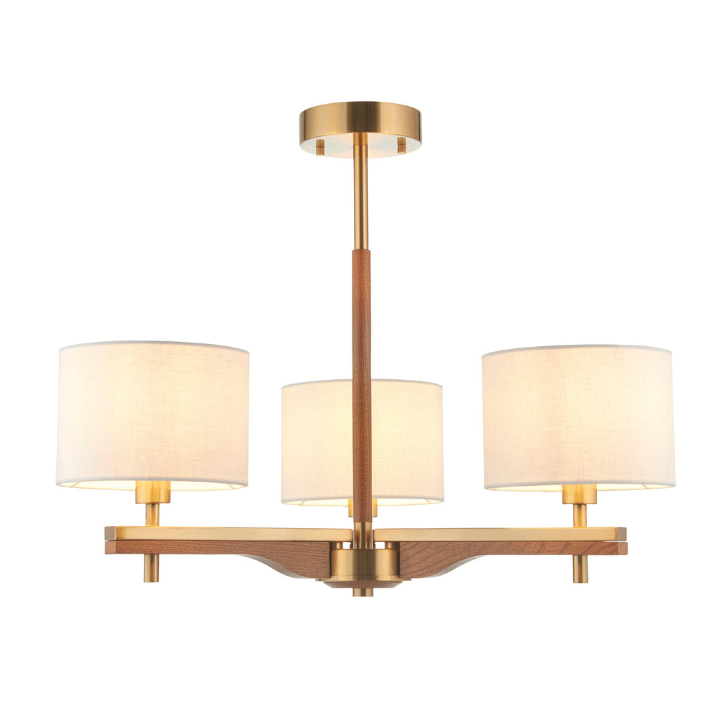 Heathcliff 3 Bracci Lampada da Soffitto Semi Flush in Legno Massello e Ottone
