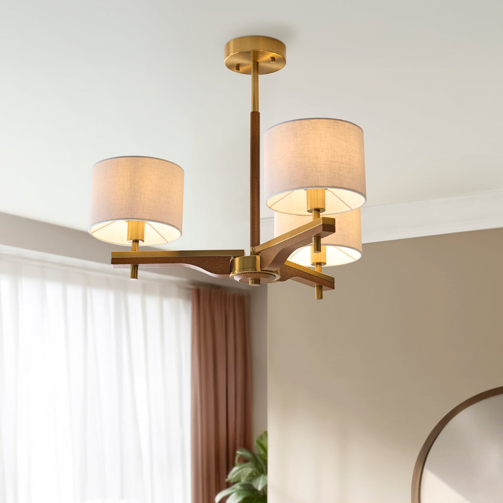Heathcliff 3 Bracci Lampada da Soffitto Semi Flush in Legno Massello e Ottone