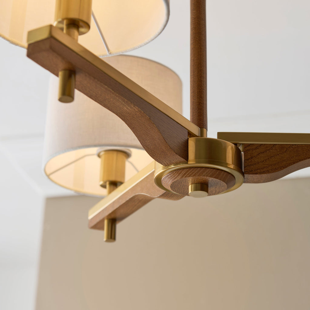Heathcliff 3 Bracci Lampada da Soffitto Semi Flush in Legno Massello e Ottone