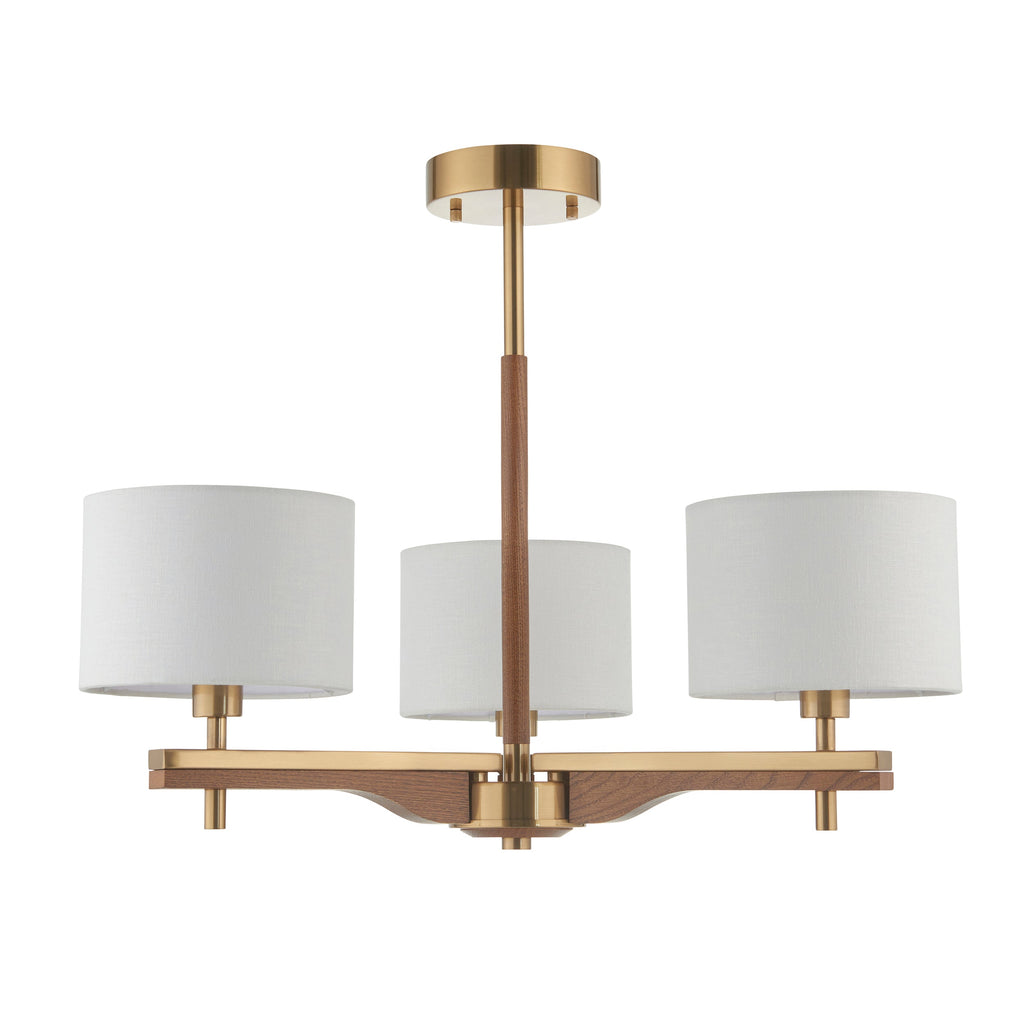Heathcliff 3 Bracci Lampada da Soffitto Semi Flush in Legno Massello e Ottone
