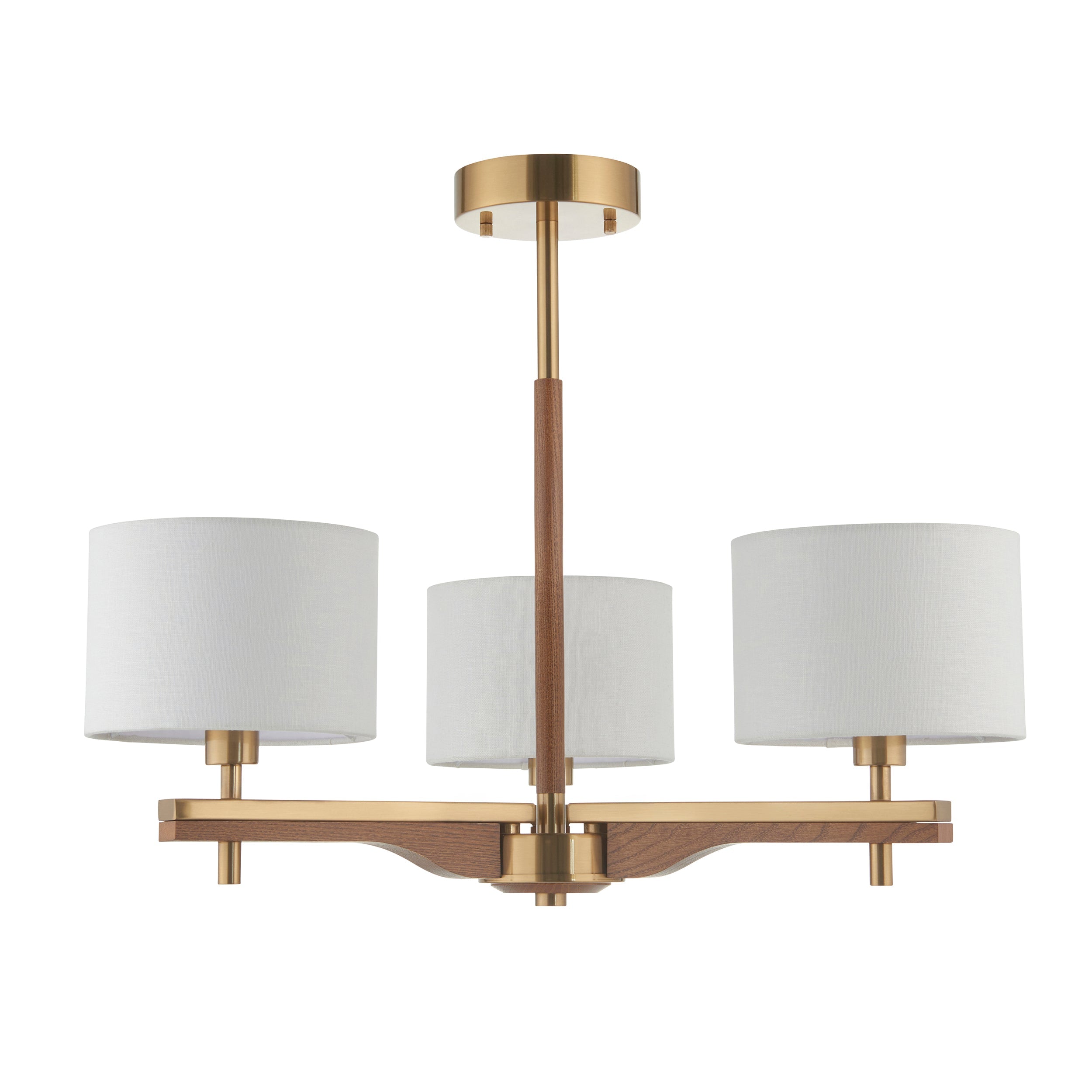 Heathcliff 3 Bracci Lampada da Soffitto Semi Flush in Legno Massello e Ottone