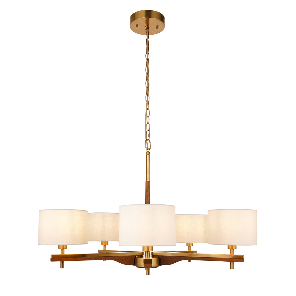 Heathcliff Lampadario a 5 Bracci in Legno Massello e Ottone