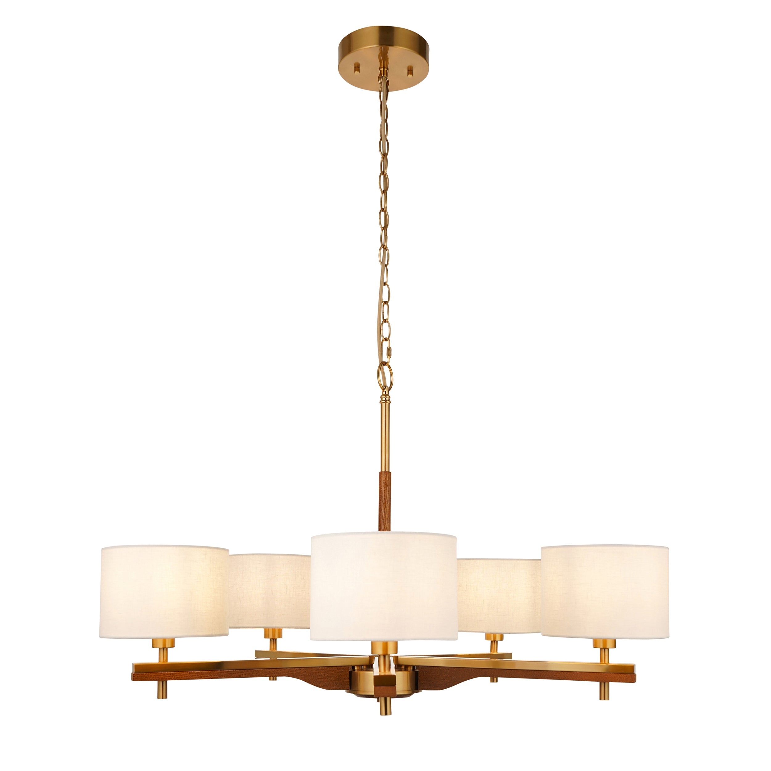 Heathcliff Lampadario a 5 Bracci in Legno Massello e Ottone