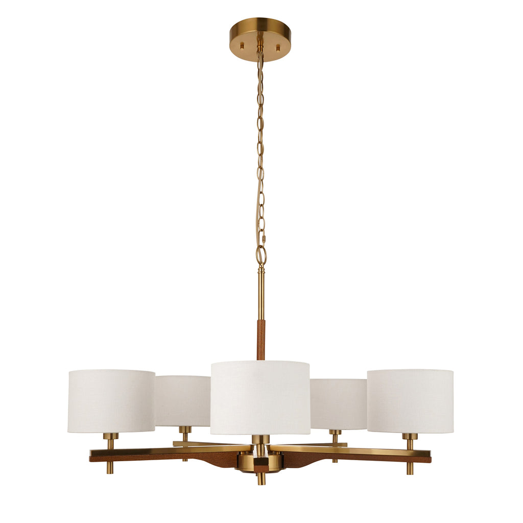 Heathcliff Lampadario a 5 Bracci in Legno Massello e Ottone