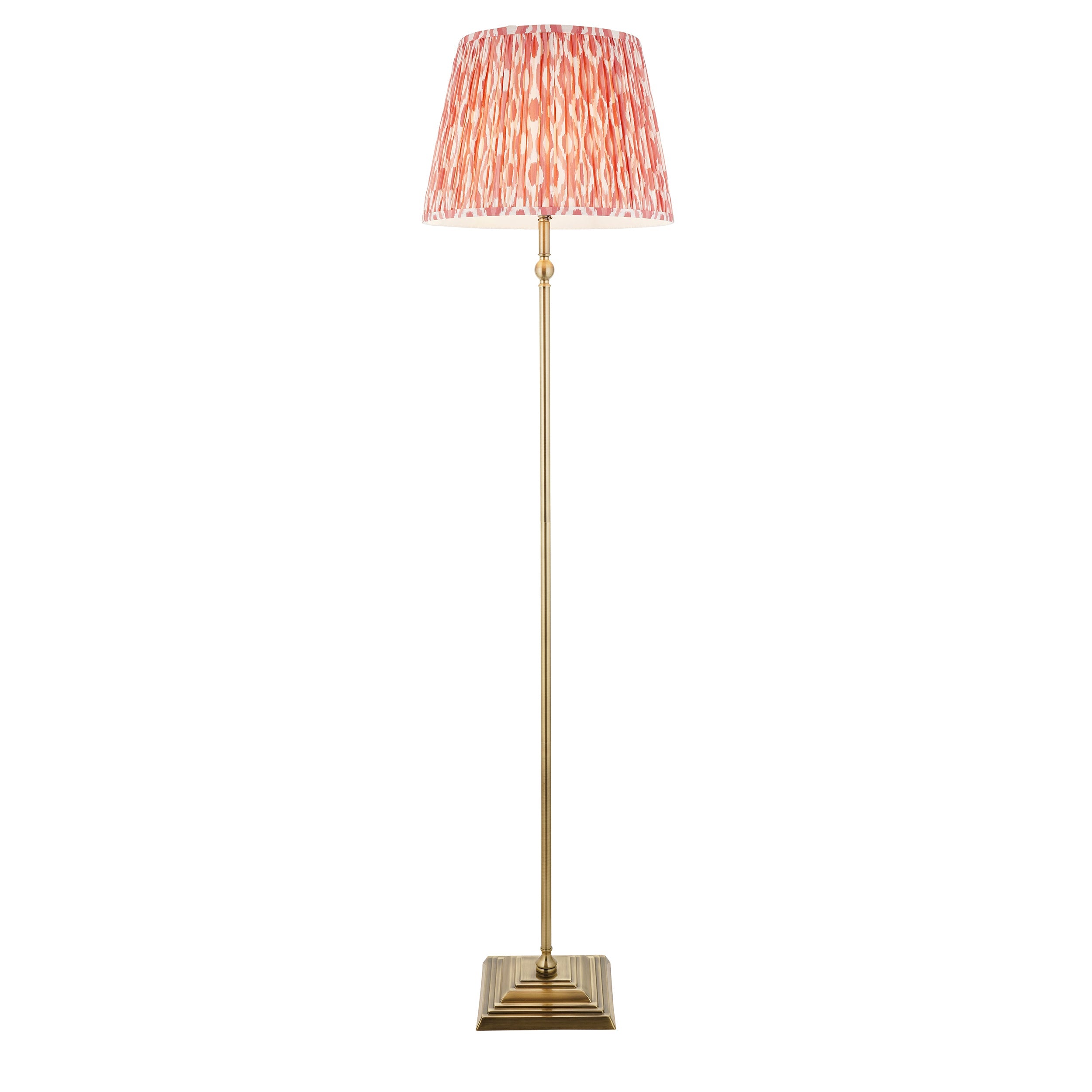 Lampada da Terra Lille in Ottone e Paralume Ikat Rosa Corallo da 40 cm