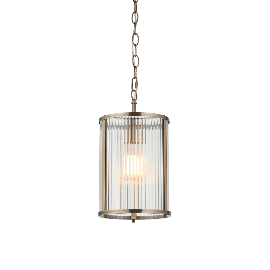 Ridgeton Pendant in Ottone Antico con Paralume in Vetro Rigato