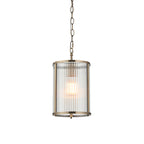 Ridgeton Pendant in Ottone Antico con Paralume in Vetro Rigato