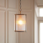 Ridgeton Pendant in Ottone Antico con Paralume in Vetro Rigato