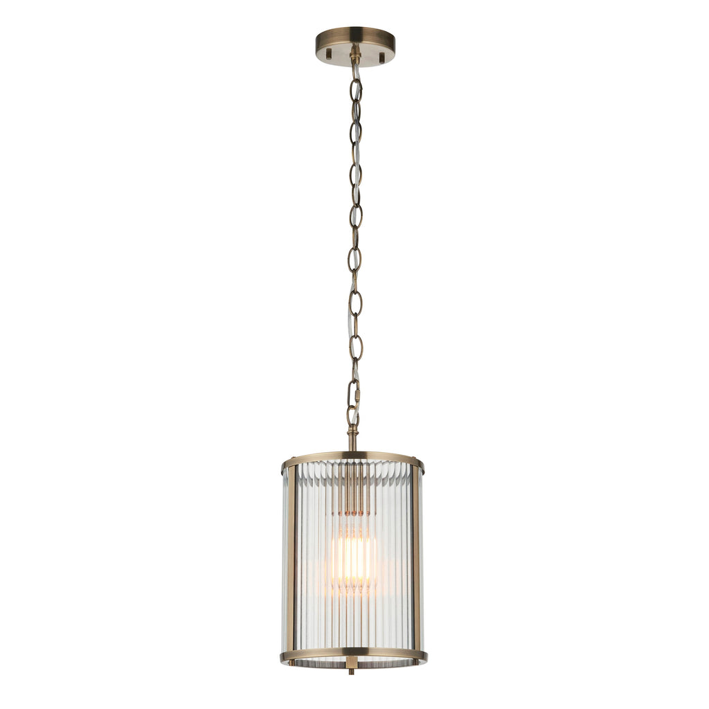 Ridgeton Pendant in Ottone Antico con Paralume in Vetro Rigato