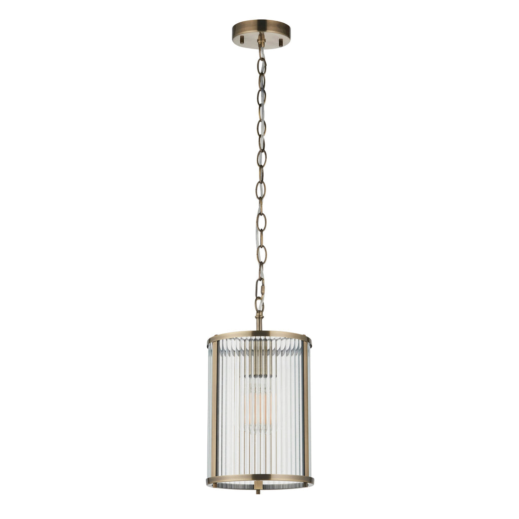 Ridgeton Pendant in Ottone Antico con Paralume in Vetro Rigato