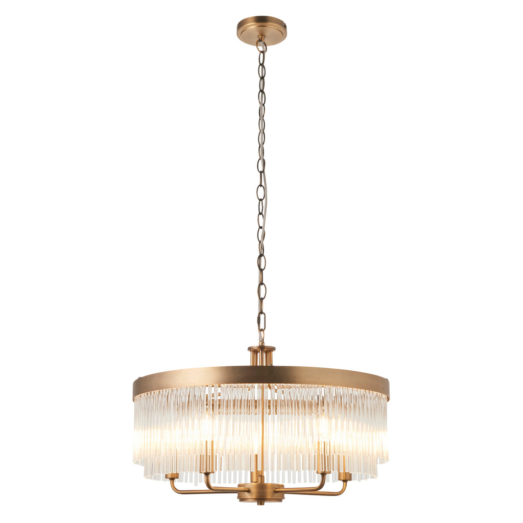 Lampadario in Ottone Clermont a 5 Luci - Aste di Vetro