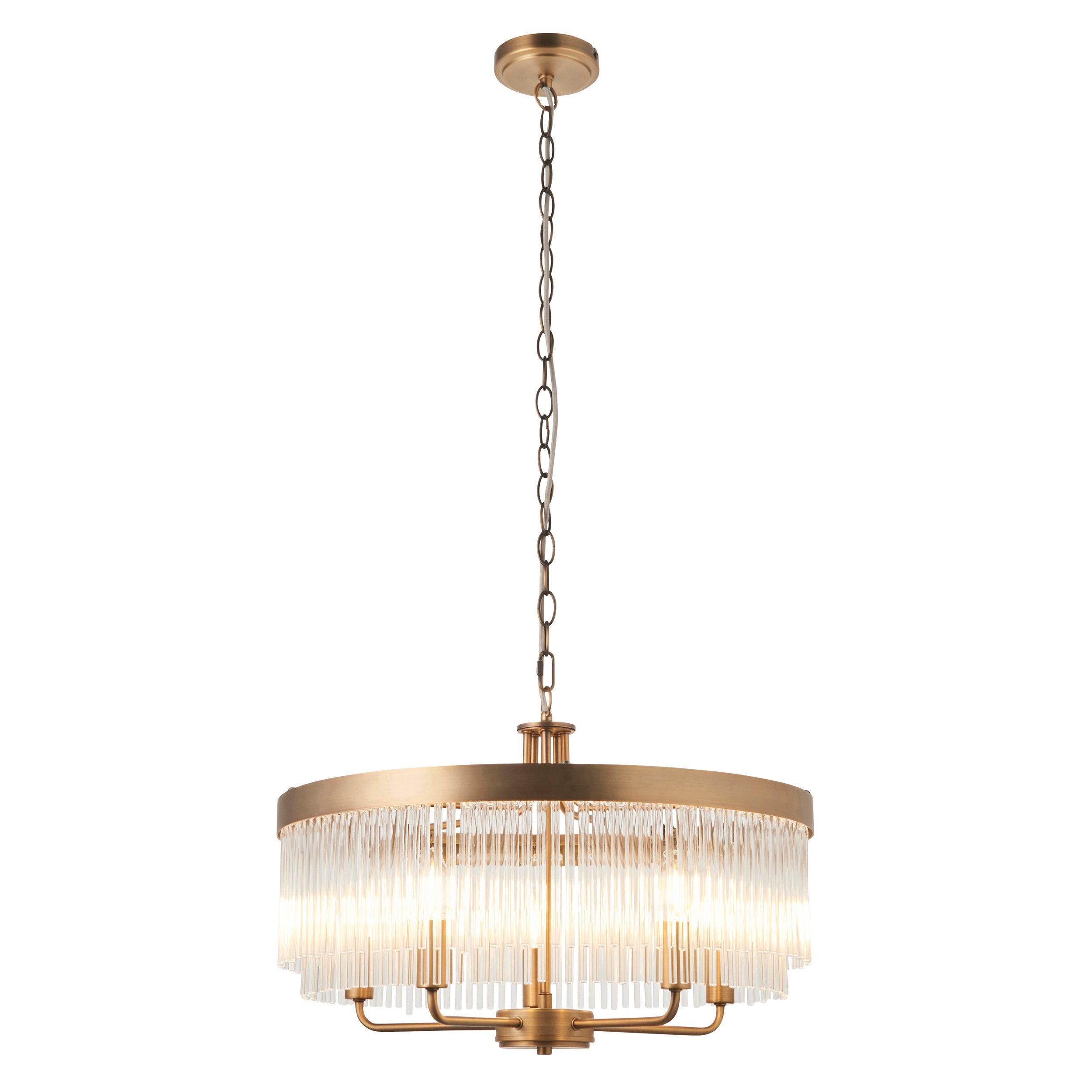 Lampadario in Ottone Clermont a 5 Luci - Aste di Vetro