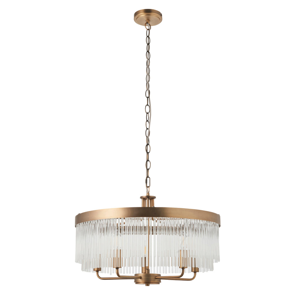 Lampadario in Ottone Clermont a 5 Luci - Aste di Vetro