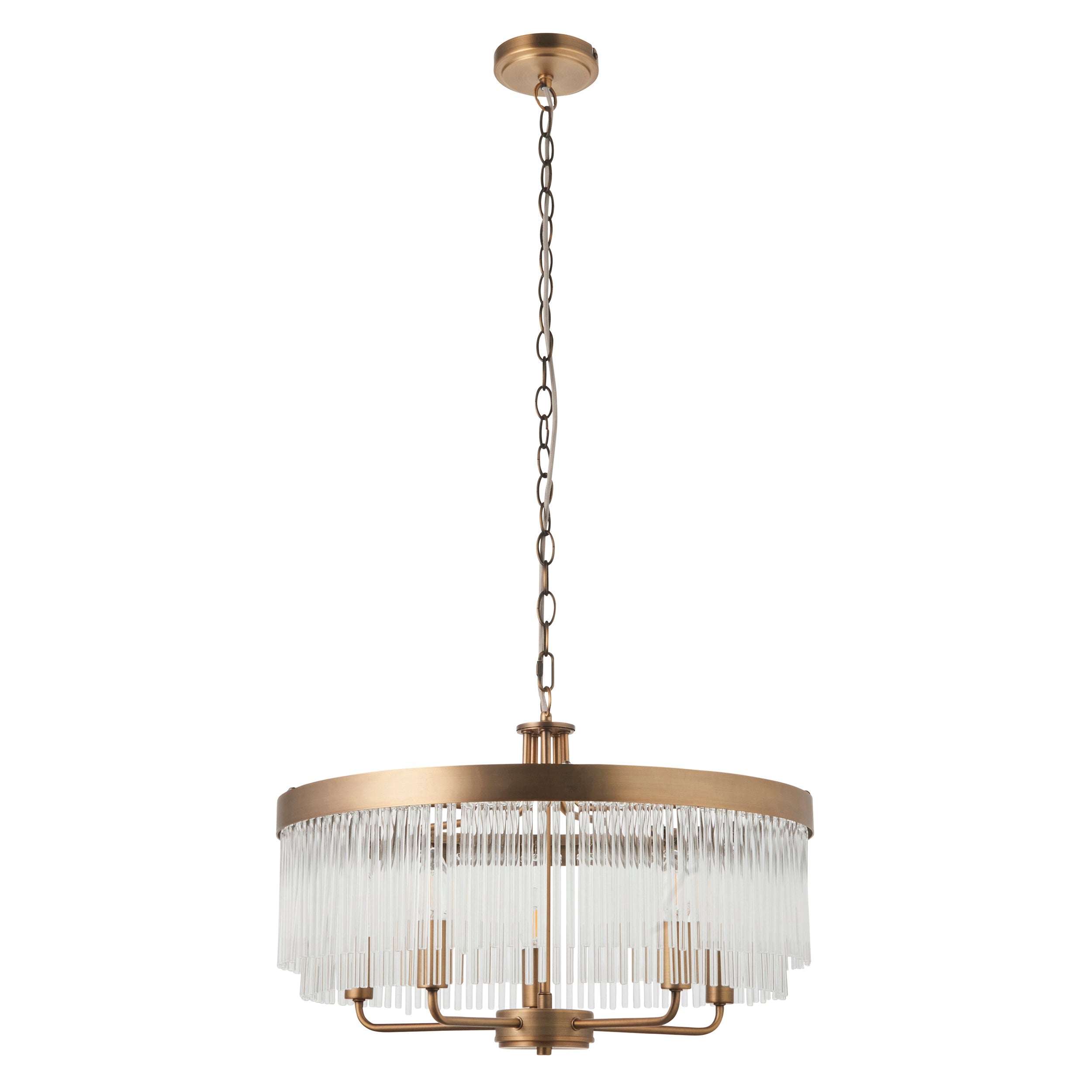 Lampadario in Ottone Clermont a 5 Luci - Aste di Vetro