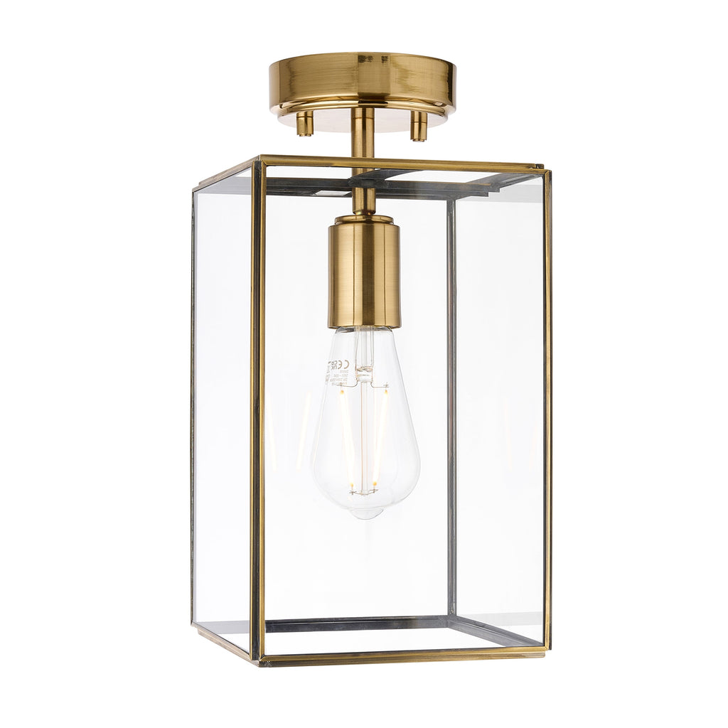 Lampada da soffitto a pannello in ottone e vetro Hammond