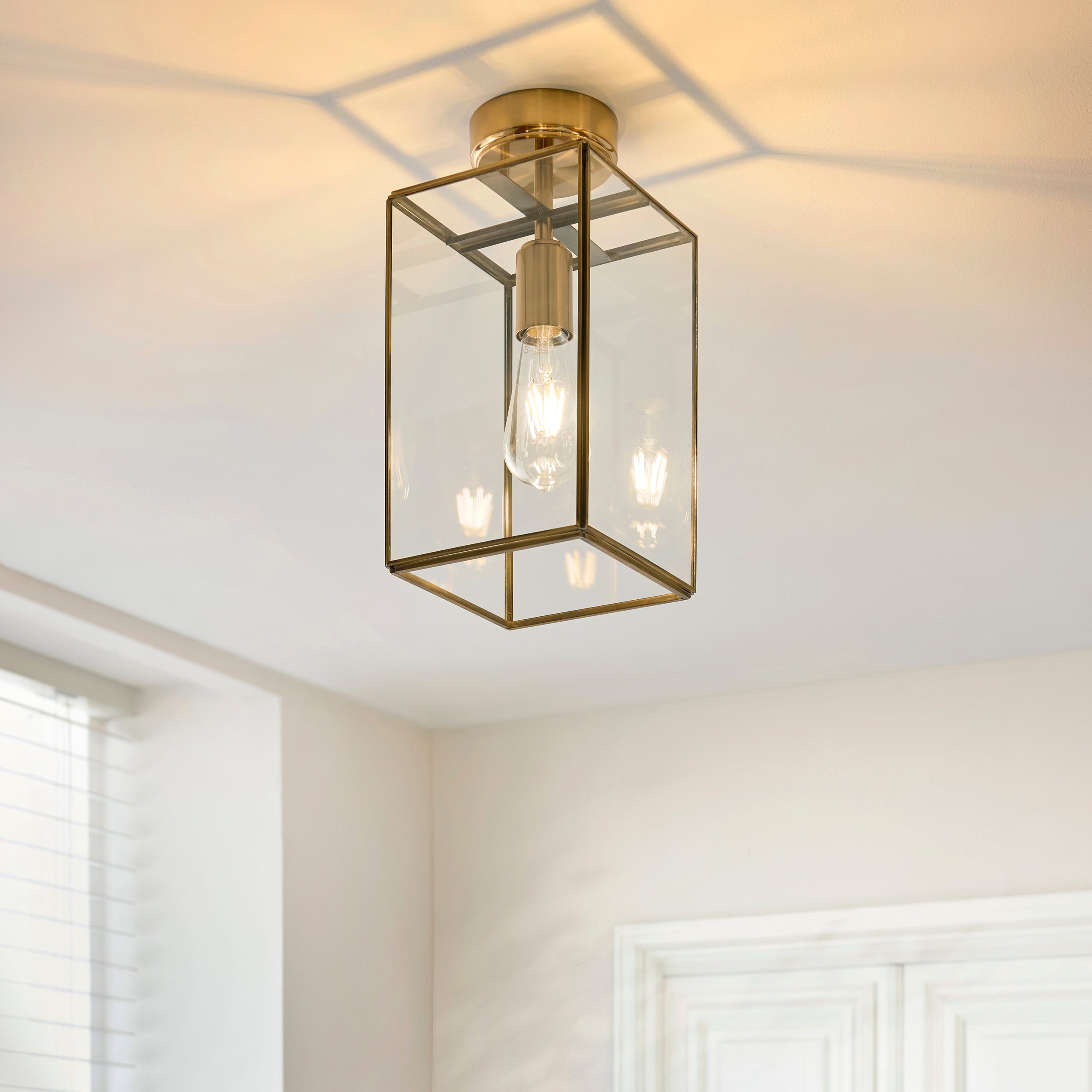 Lampada da soffitto a pannello in ottone e vetro Hammond