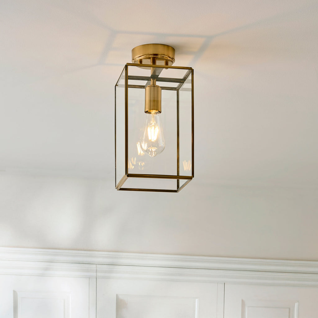 Lampada da soffitto a pannello in ottone e vetro Hammond