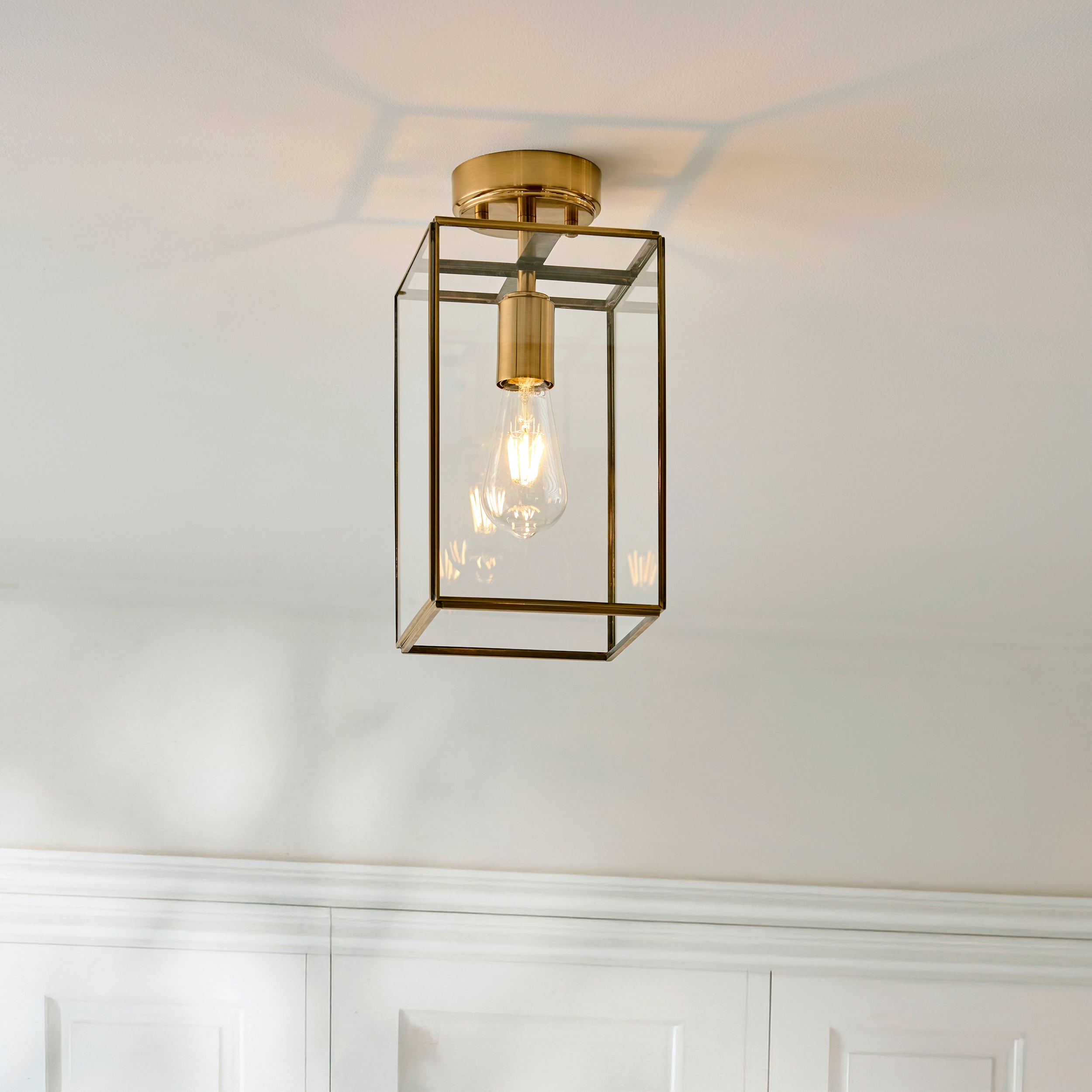 Lampada da soffitto a pannello in ottone e vetro Hammond