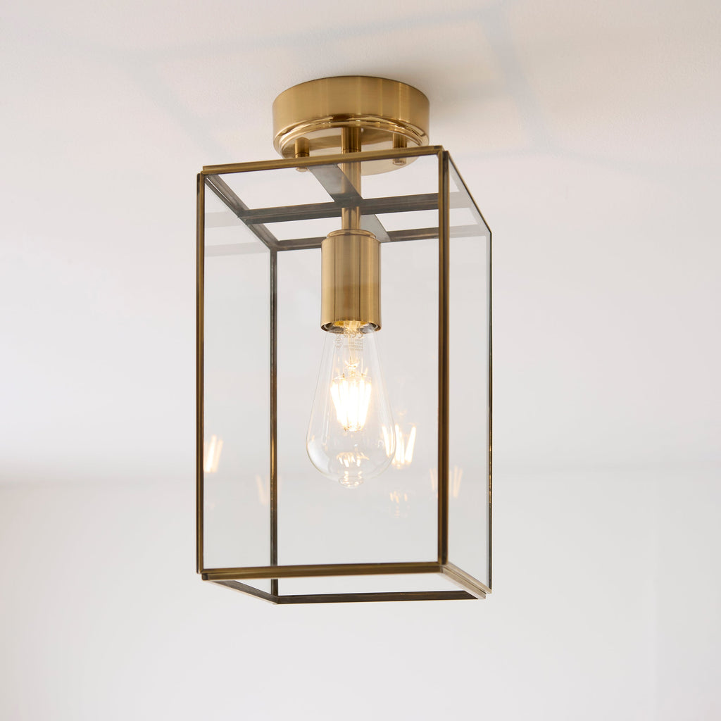 Lampada da soffitto a pannello in ottone e vetro Hammond