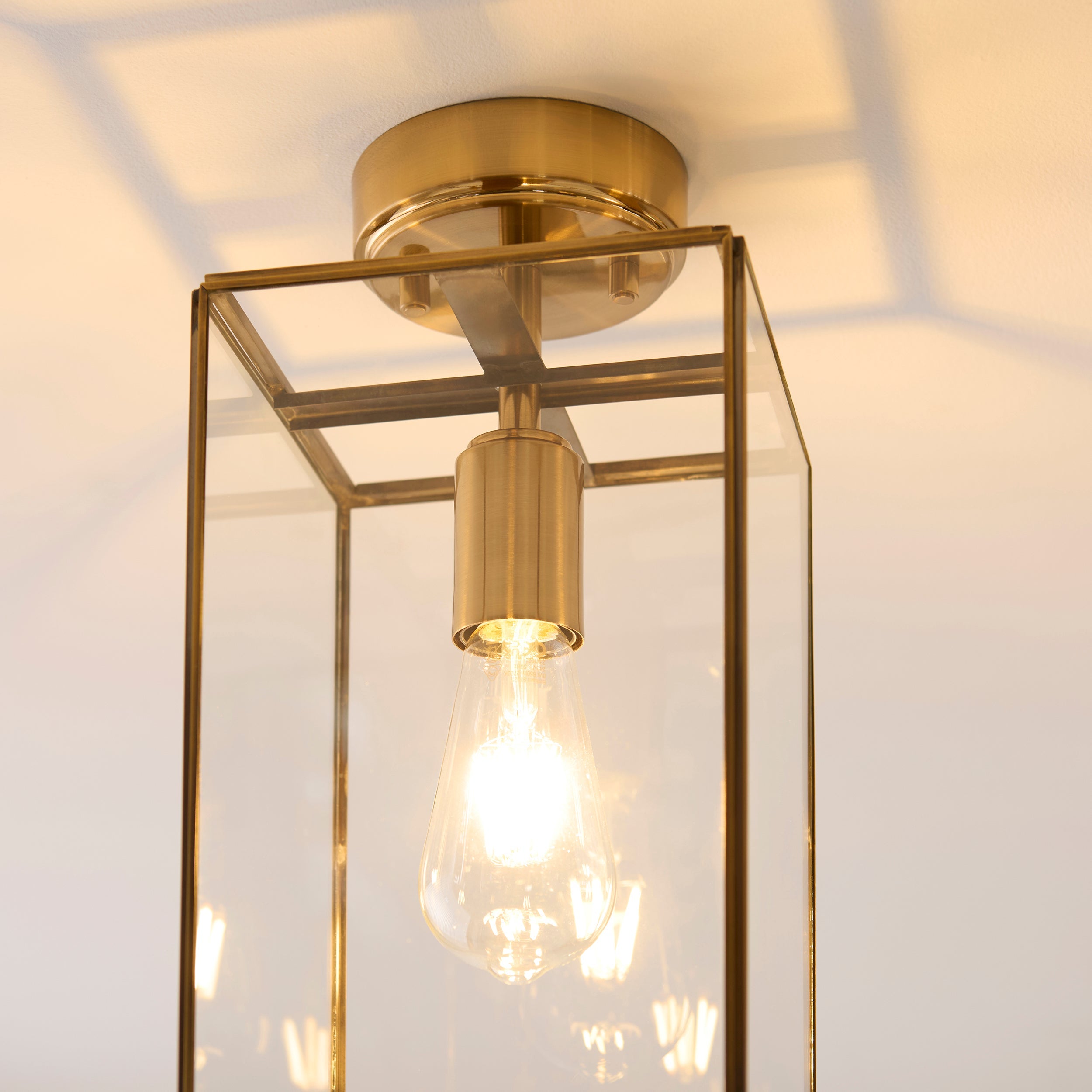 Lampada da soffitto a pannello in ottone e vetro Hammond