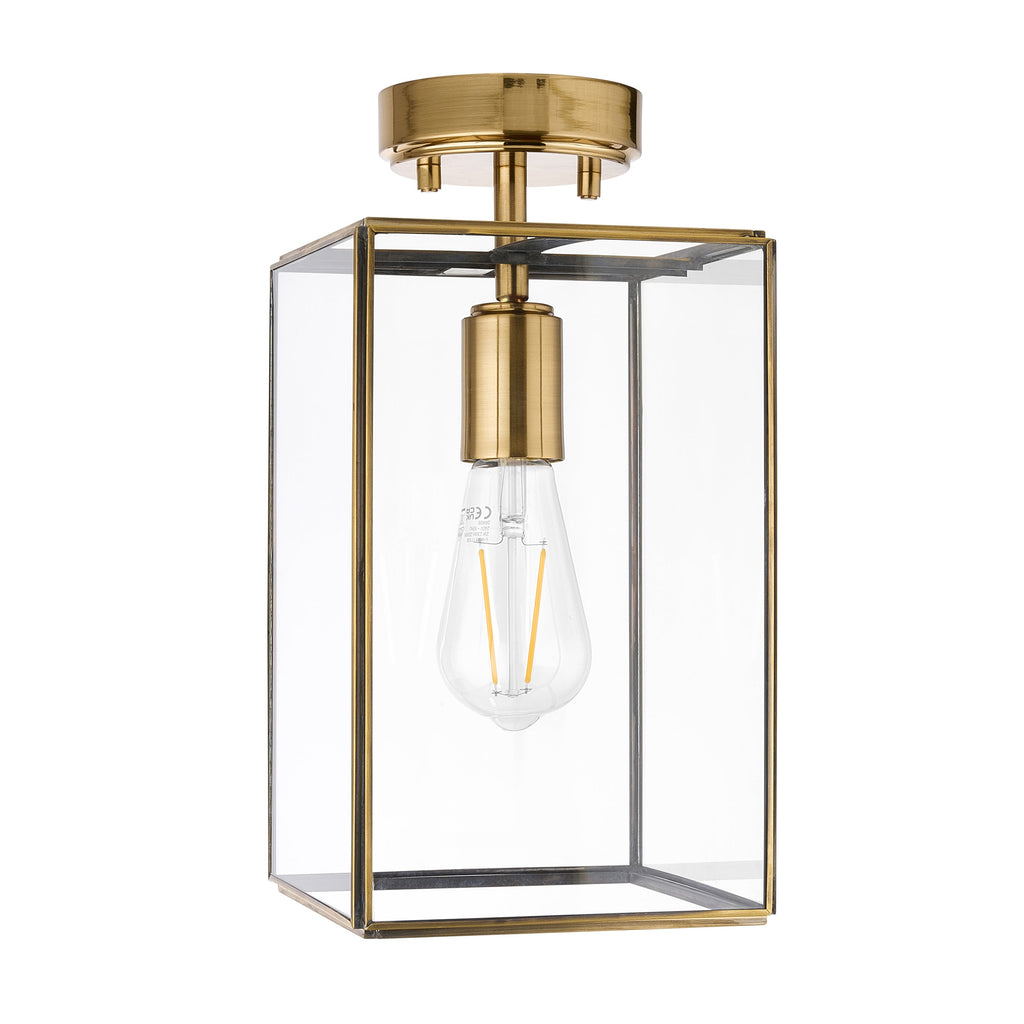 Lampada da soffitto a pannello in ottone e vetro Hammond