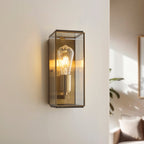 Lampada da Parete in Ottone Hammond con Pannelli in Vetro