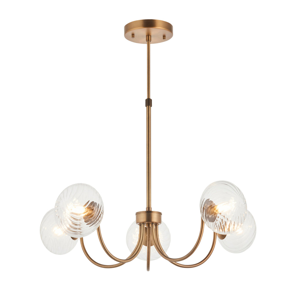 Lampadario in Ottone a 5 Luci Hague - Paralumi in Vetro