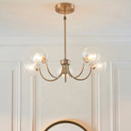 Lampadario in Ottone a 5 Luci Hague - Paralumi in Vetro