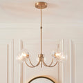 Lampadario in Ottone a 5 Luci Hague - Paralumi in Vetro