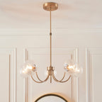 Lampadario in Ottone a 5 Luci Hague - Paralumi in Vetro