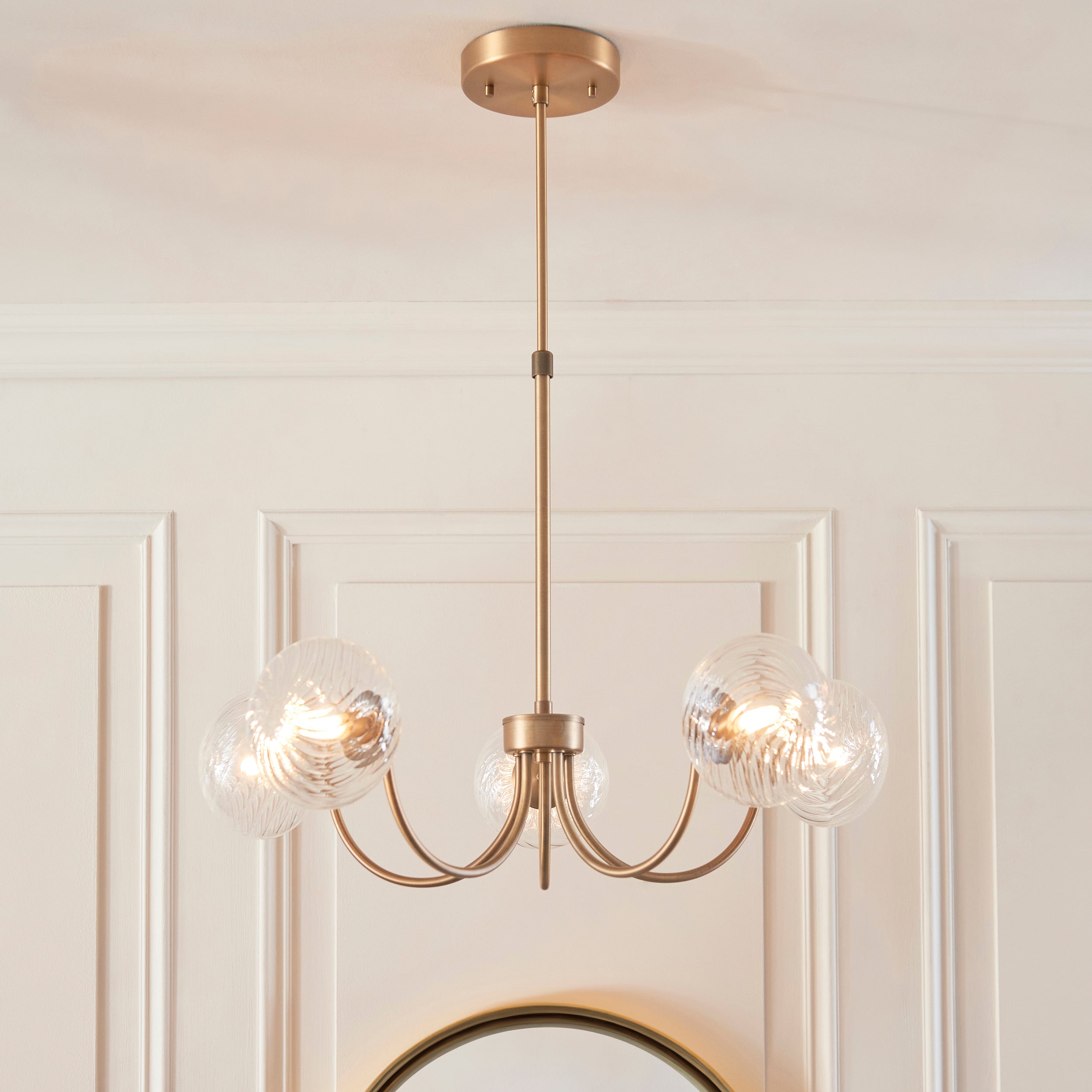 Lampadario in Ottone a 5 Luci Hague - Paralumi in Vetro