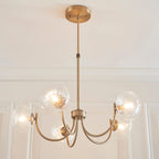 Lampadario in Ottone a 5 Luci Hague - Paralumi in Vetro