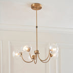 Lampadario in Ottone a 5 Luci Hague - Paralumi in Vetro